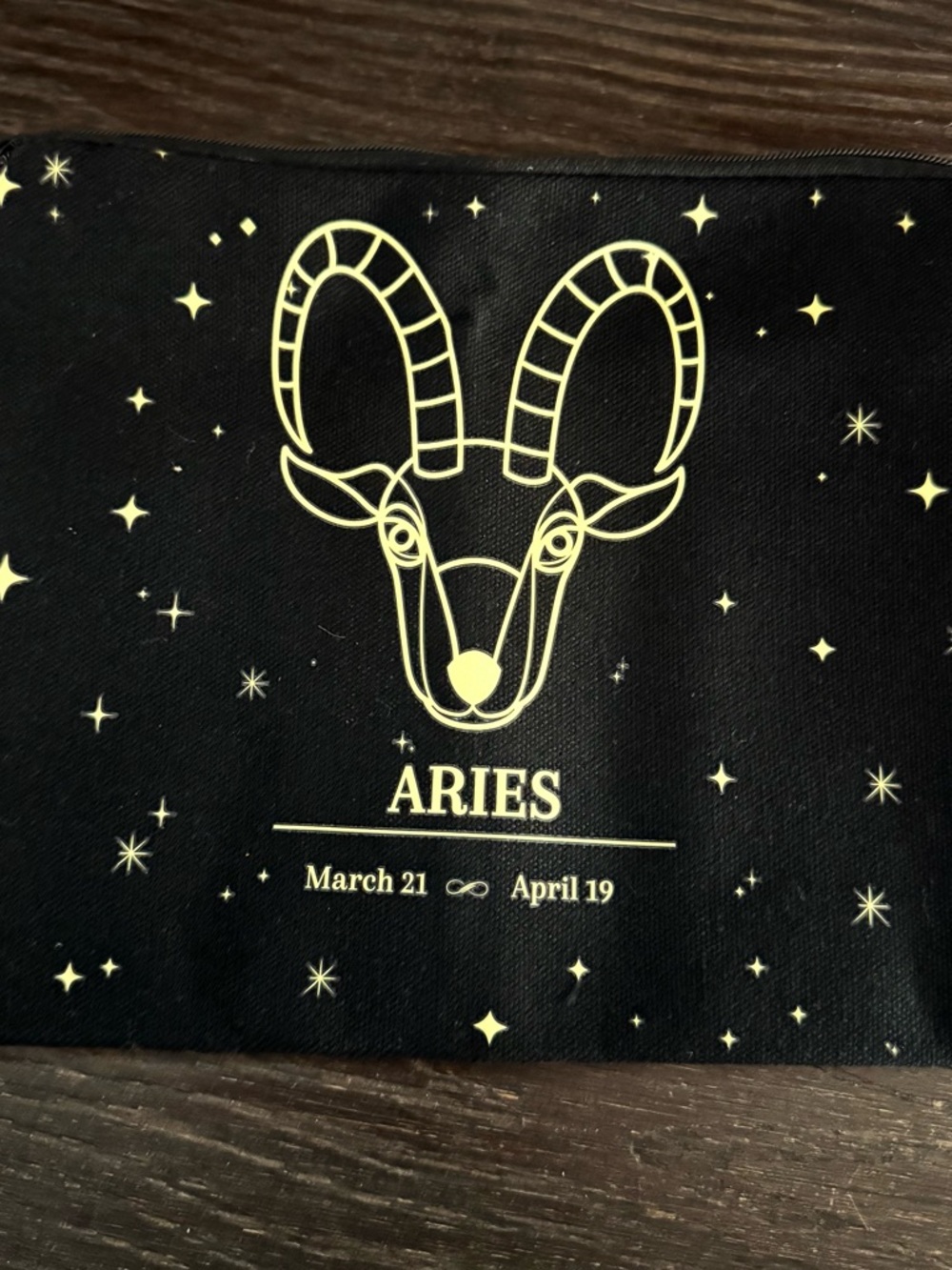 Aries Zodiac Canvas Pouch Cosmetic Bag - Black with Yellow